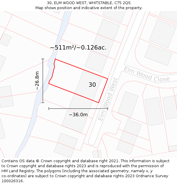 30, ELM WOOD WEST, WHITSTABLE, CT5 2QS: Plot and title map