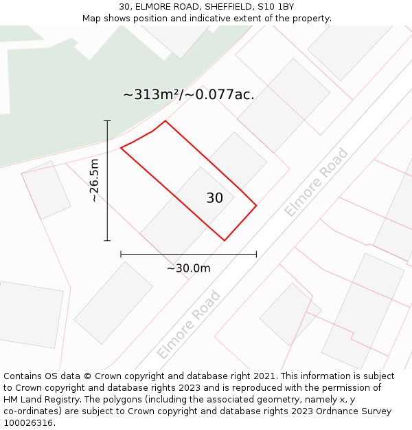 30, ELMORE ROAD, SHEFFIELD, S10 1BY: Plot and title map