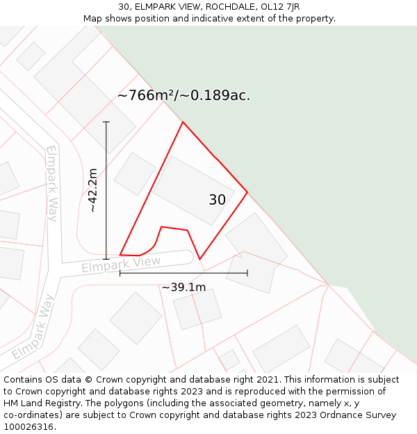 30, ELMPARK VIEW, ROCHDALE, OL12 7JR: Plot and title map