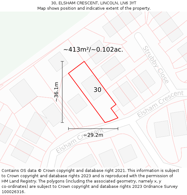 30, ELSHAM CRESCENT, LINCOLN, LN6 3YT: Plot and title map