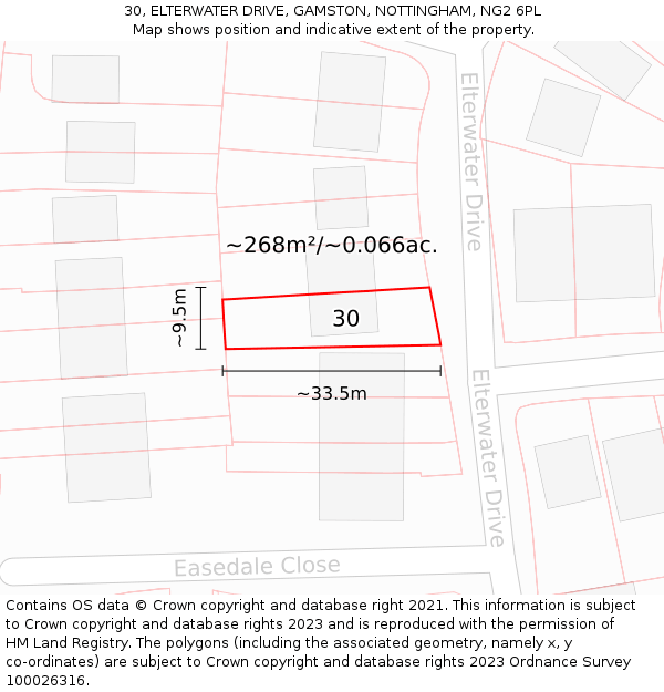 30, ELTERWATER DRIVE, GAMSTON, NOTTINGHAM, NG2 6PL: Plot and title map