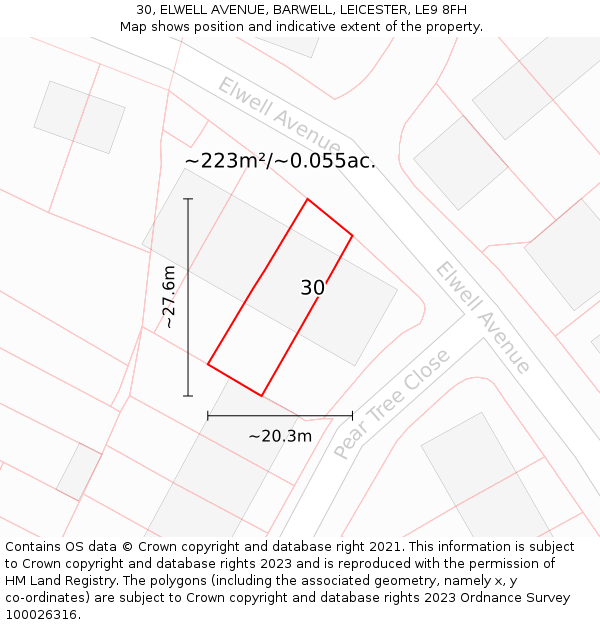 30, ELWELL AVENUE, BARWELL, LEICESTER, LE9 8FH: Plot and title map