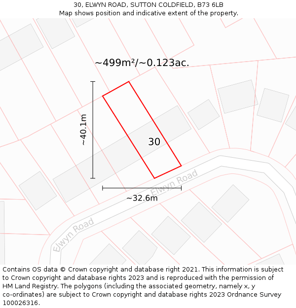 30, ELWYN ROAD, SUTTON COLDFIELD, B73 6LB: Plot and title map