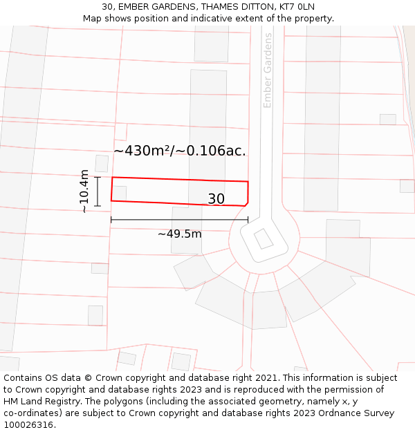 30, EMBER GARDENS, THAMES DITTON, KT7 0LN: Plot and title map