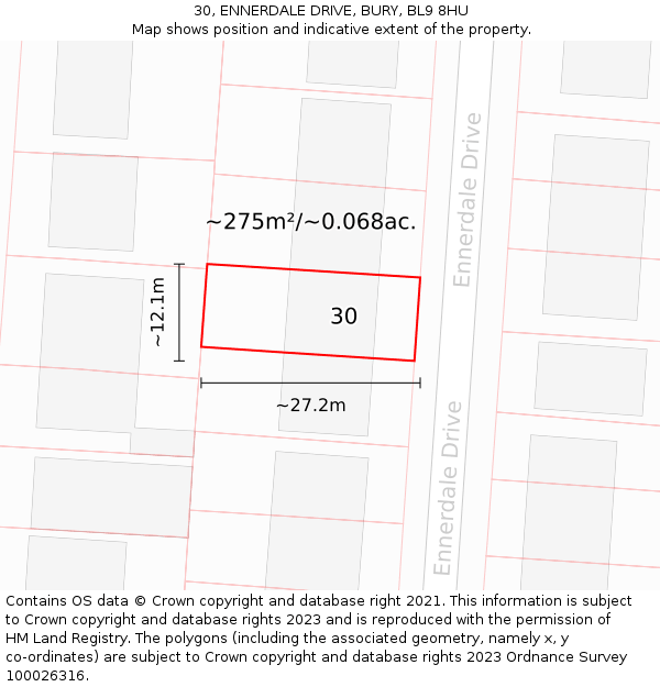 30, ENNERDALE DRIVE, BURY, BL9 8HU: Plot and title map