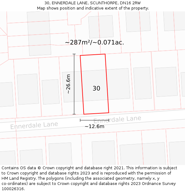30, ENNERDALE LANE, SCUNTHORPE, DN16 2RW: Plot and title map