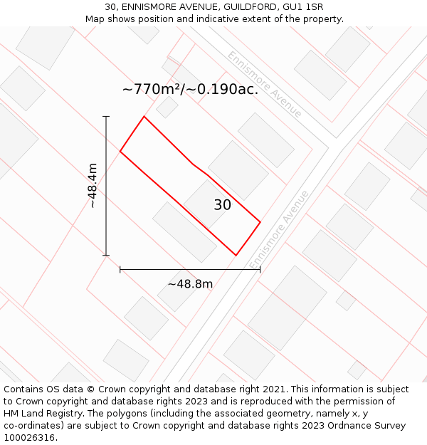 30, ENNISMORE AVENUE, GUILDFORD, GU1 1SR: Plot and title map