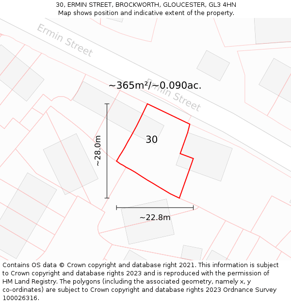 30, ERMIN STREET, BROCKWORTH, GLOUCESTER, GL3 4HN: Plot and title map