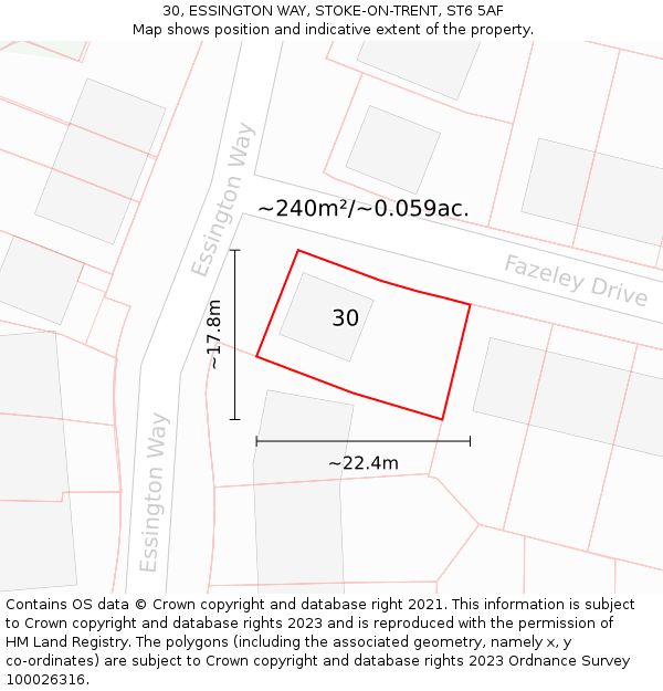 30, ESSINGTON WAY, STOKE-ON-TRENT, ST6 5AF: Plot and title map