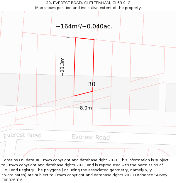 30, EVEREST ROAD, CHELTENHAM, GL53 9LG: Plot and title map