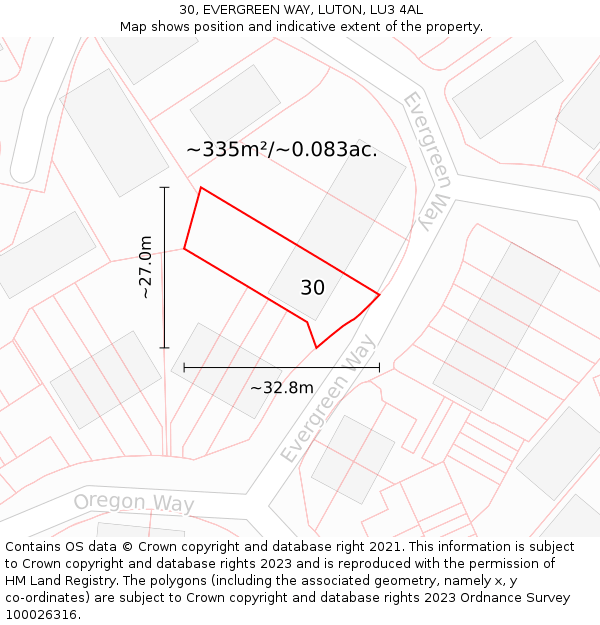 30, EVERGREEN WAY, LUTON, LU3 4AL: Plot and title map