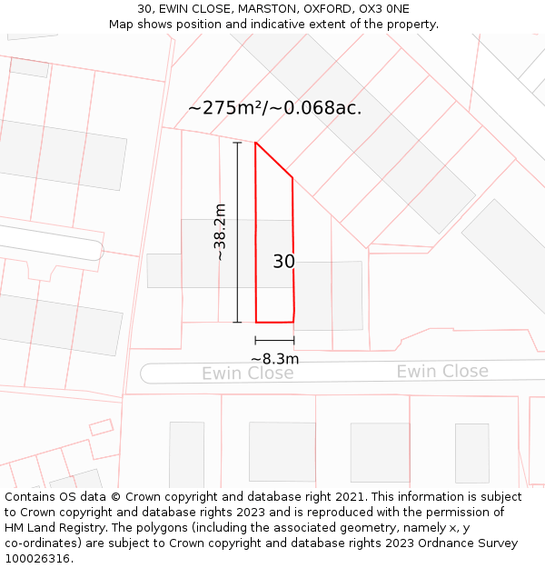 30, EWIN CLOSE, MARSTON, OXFORD, OX3 0NE: Plot and title map