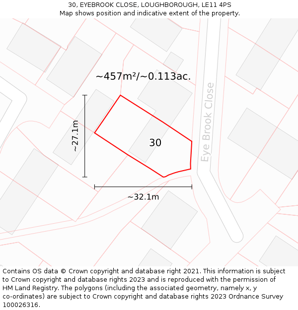 30, EYEBROOK CLOSE, LOUGHBOROUGH, LE11 4PS: Plot and title map