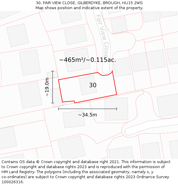 30, FAIR VIEW CLOSE, GILBERDYKE, BROUGH, HU15 2WG: Plot and title map