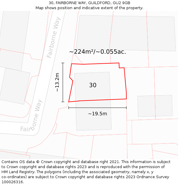 30, FAIRBORNE WAY, GUILDFORD, GU2 9GB: Plot and title map