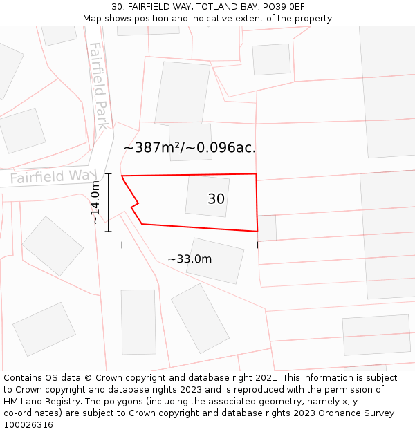 30, FAIRFIELD WAY, TOTLAND BAY, PO39 0EF: Plot and title map