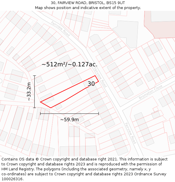 30, FAIRVIEW ROAD, BRISTOL, BS15 9UT: Plot and title map