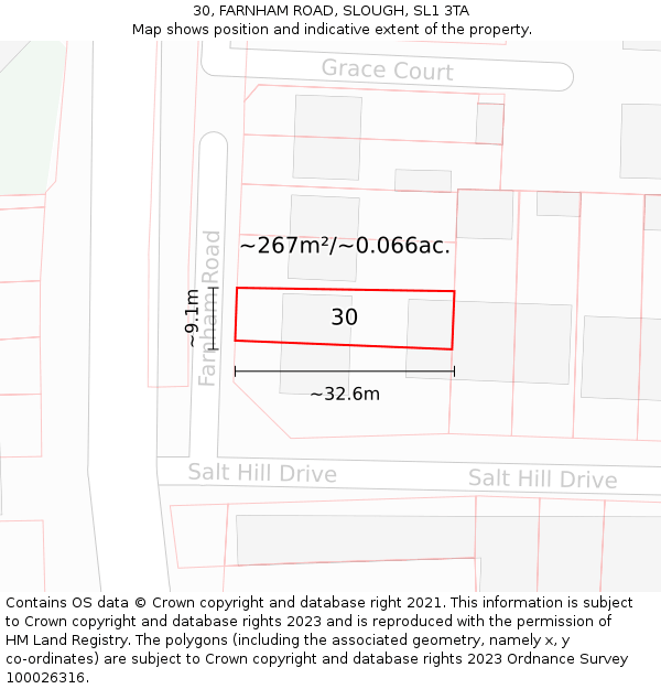 30, FARNHAM ROAD, SLOUGH, SL1 3TA: Plot and title map