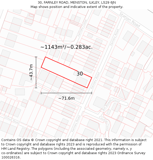 30, FARNLEY ROAD, MENSTON, ILKLEY, LS29 6JN: Plot and title map