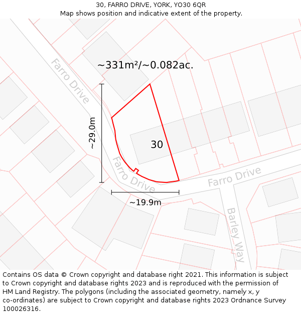 30, FARRO DRIVE, YORK, YO30 6QR: Plot and title map
