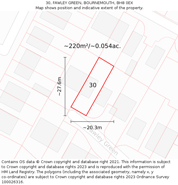 30, FAWLEY GREEN, BOURNEMOUTH, BH8 0EX: Plot and title map