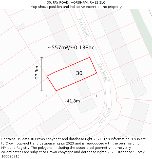 30, FAY ROAD, HORSHAM, RH12 2LG: Plot and title map