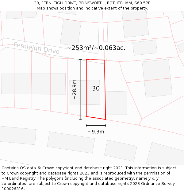 30, FERNLEIGH DRIVE, BRINSWORTH, ROTHERHAM, S60 5PE: Plot and title map