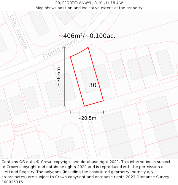 30, FFORDD ANWYL, RHYL, LL18 4JW: Plot and title map