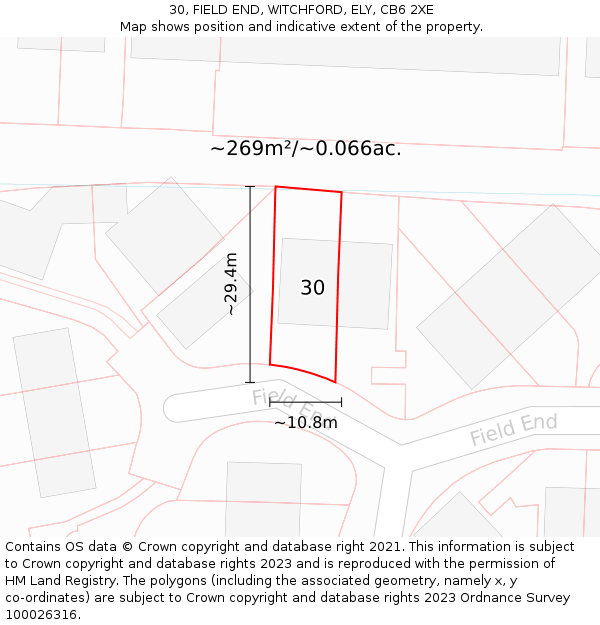 30, FIELD END, WITCHFORD, ELY, CB6 2XE: Plot and title map