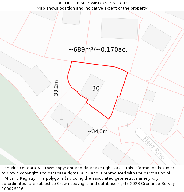 30, FIELD RISE, SWINDON, SN1 4HP: Plot and title map