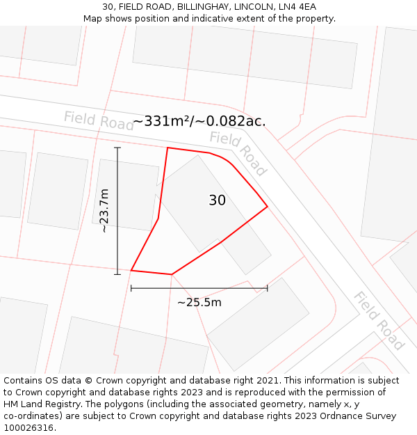 30, FIELD ROAD, BILLINGHAY, LINCOLN, LN4 4EA: Plot and title map