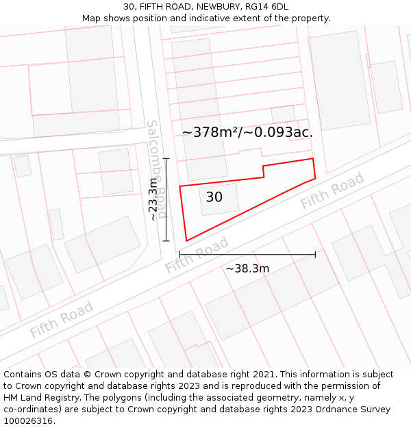 30, FIFTH ROAD, NEWBURY, RG14 6DL: Plot and title map