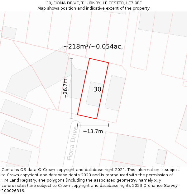 30, FIONA DRIVE, THURNBY, LEICESTER, LE7 9RF: Plot and title map