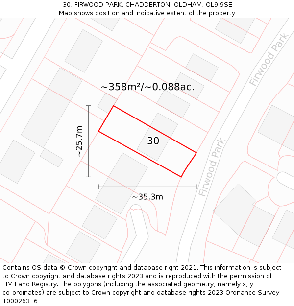 30, FIRWOOD PARK, CHADDERTON, OLDHAM, OL9 9SE: Plot and title map