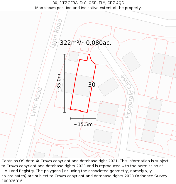 30, FITZGERALD CLOSE, ELY, CB7 4QD: Plot and title map