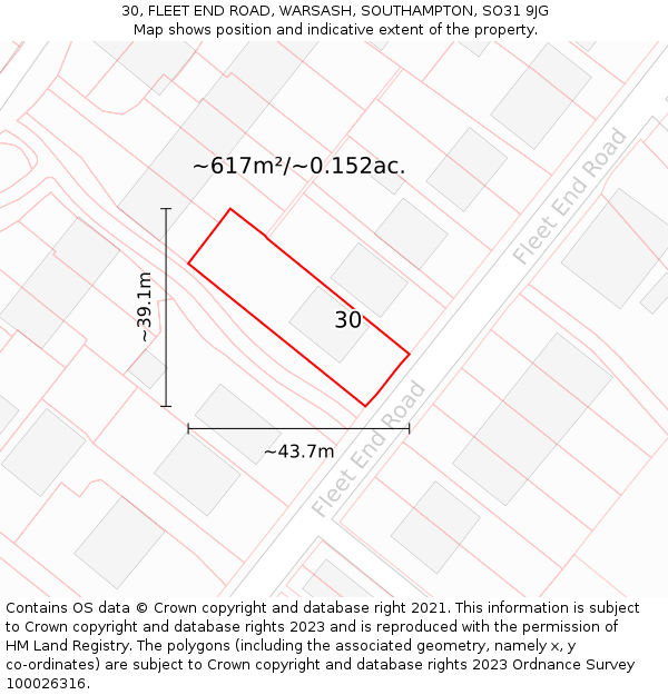 30, FLEET END ROAD, WARSASH, SOUTHAMPTON, SO31 9JG: Plot and title map