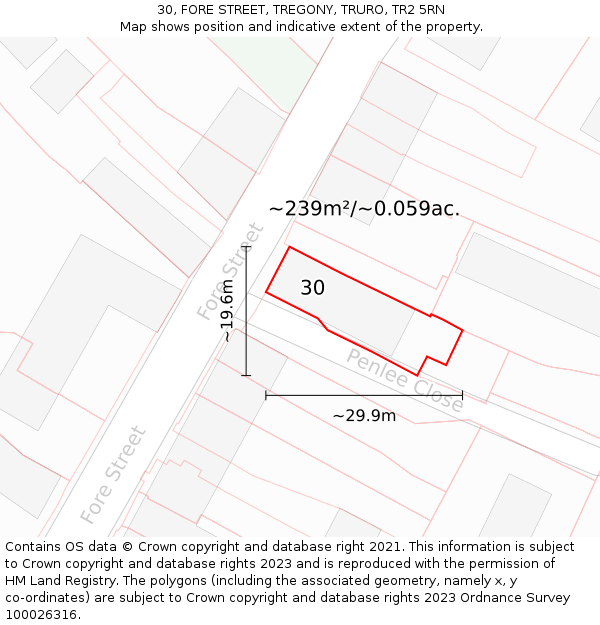 30, FORE STREET, TREGONY, TRURO, TR2 5RN: Plot and title map