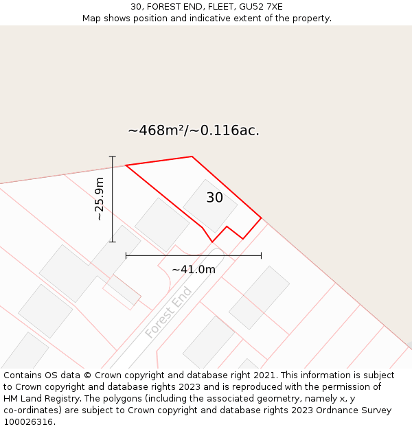 30, FOREST END, FLEET, GU52 7XE: Plot and title map