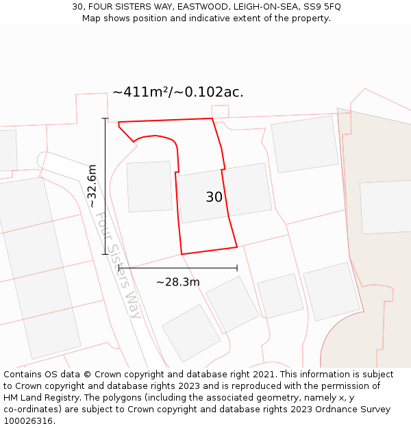 30, FOUR SISTERS WAY, EASTWOOD, LEIGH-ON-SEA, SS9 5FQ: Plot and title map