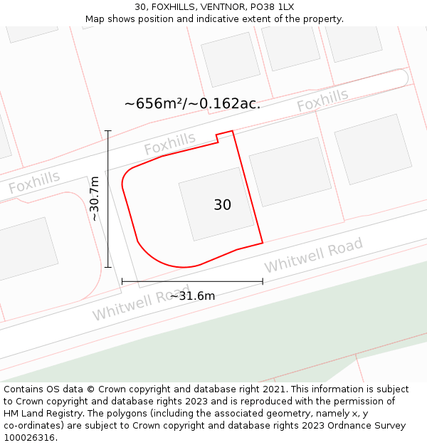 30, FOXHILLS, VENTNOR, PO38 1LX: Plot and title map