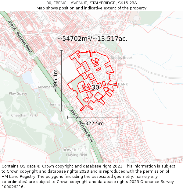 30, FRENCH AVENUE, STALYBRIDGE, SK15 2RA: Plot and title map