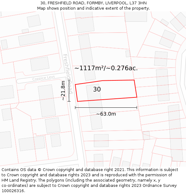 30, FRESHFIELD ROAD, FORMBY, LIVERPOOL, L37 3HN: Plot and title map