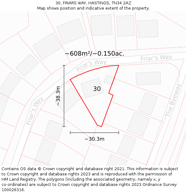 30, FRIARS WAY, HASTINGS, TN34 2AZ: Plot and title map