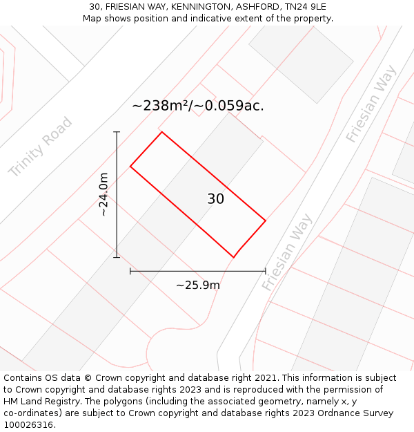 30, FRIESIAN WAY, KENNINGTON, ASHFORD, TN24 9LE: Plot and title map