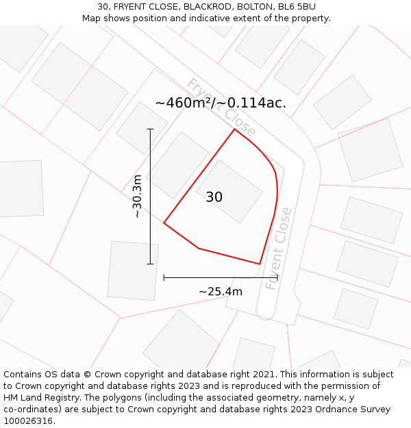 30, FRYENT CLOSE, BLACKROD, BOLTON, BL6 5BU: Plot and title map