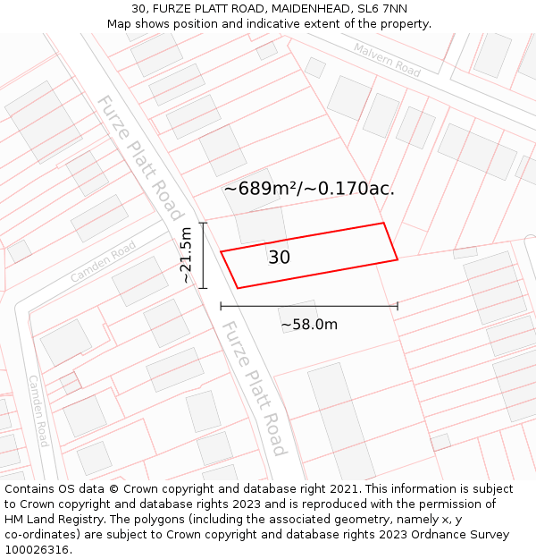 30, FURZE PLATT ROAD, MAIDENHEAD, SL6 7NN: Plot and title map