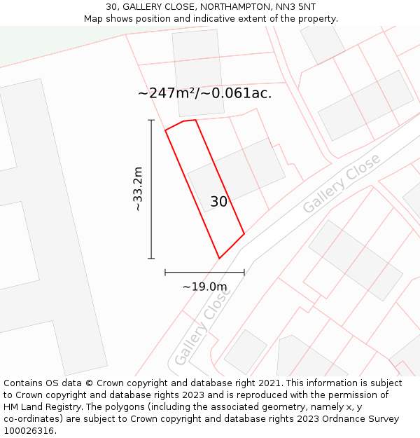 30, GALLERY CLOSE, NORTHAMPTON, NN3 5NT: Plot and title map