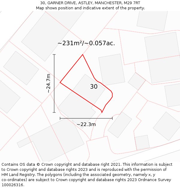 30, GARNER DRIVE, ASTLEY, MANCHESTER, M29 7RT: Plot and title map