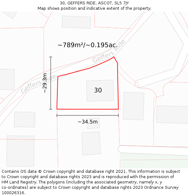 30, GEFFERS RIDE, ASCOT, SL5 7JY: Plot and title map