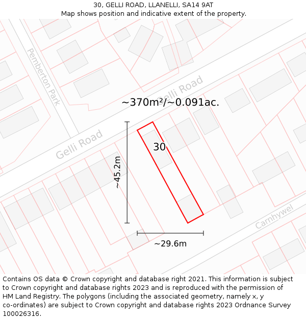 30, GELLI ROAD, LLANELLI, SA14 9AT: Plot and title map